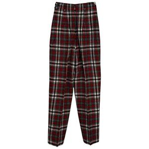 Vintage 60s Womens Plaid High-Waist Wool Blend Pants With Side Zipper & Button